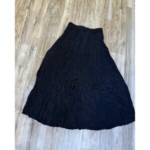 VTG Black Crinkle Maxi Skirt L Cape Isle Knits 100% Rayon dark fairy Whimsigoth